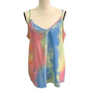 TECREW Womens Tie Dye V Neck Tank Top Blouse Size L Summer Sleeveless